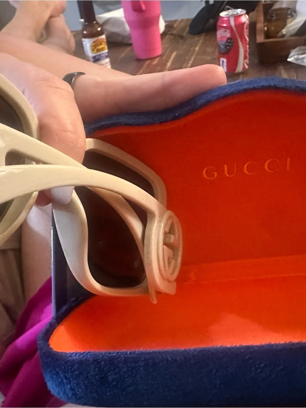 Source Unknown Cream Square Frame Sunglasses with Brown Lenses